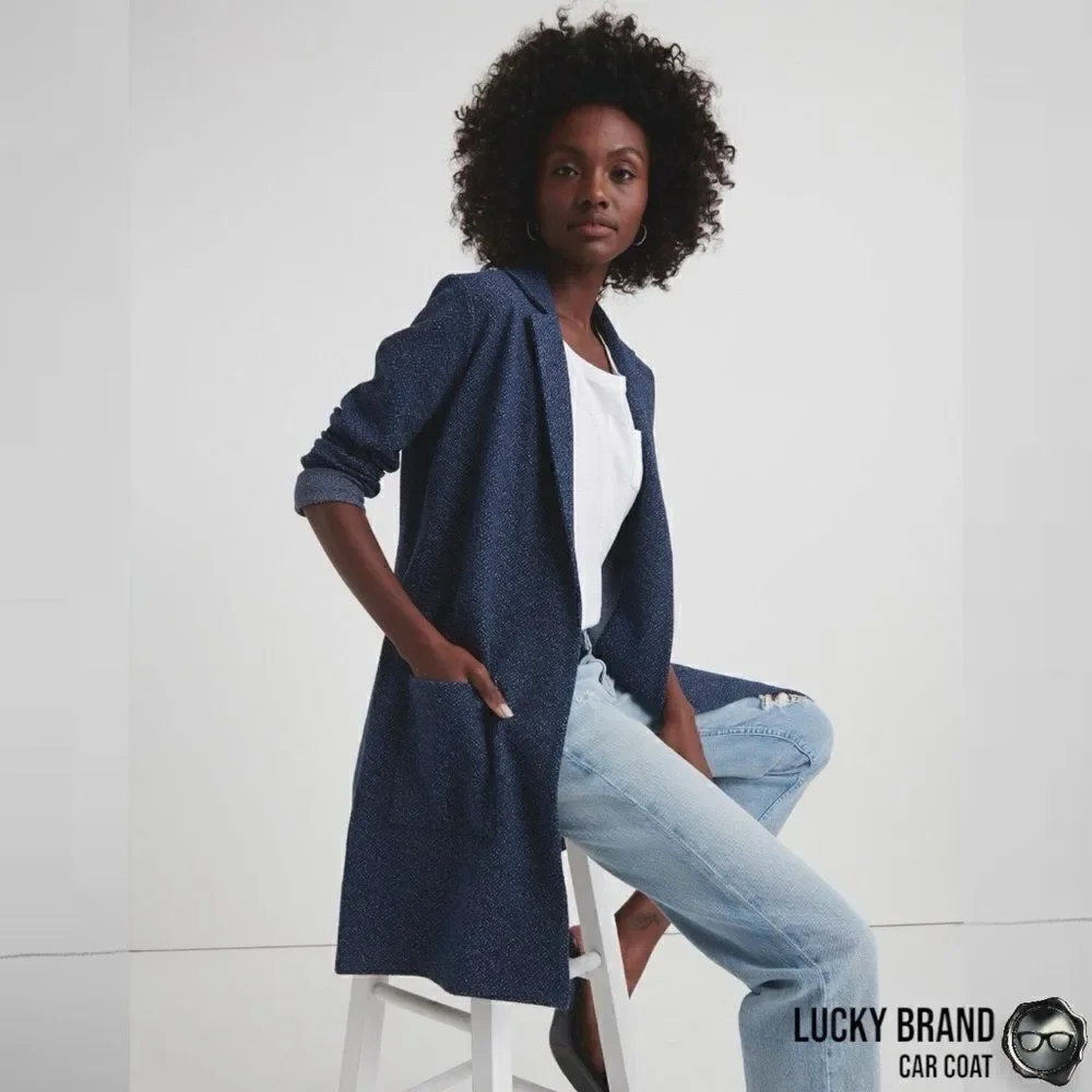 LUCKY BRAND CLASSIC LONG LINE CAR COAT IN AMERICAN NAVY BLUE WOMEN’S SIZE SMALL